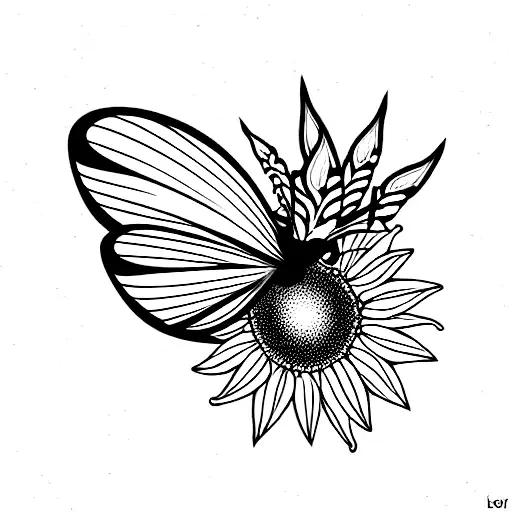 Butterfly And Sunflower And Feather