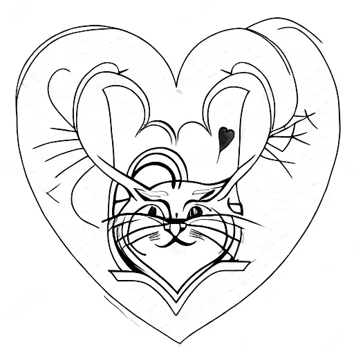 A Minimalist Design Of A Cat And A Tulip Forming A Heart Shape