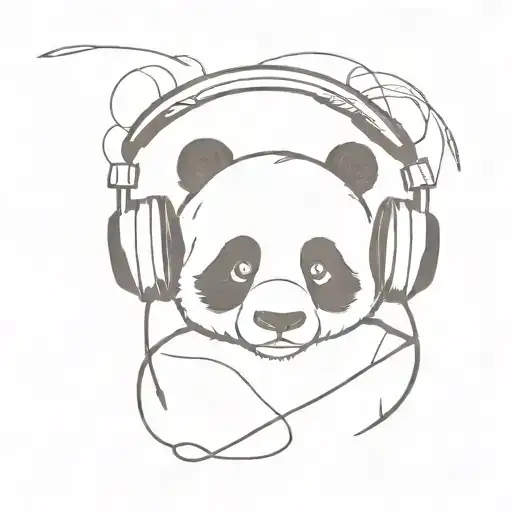 A Minimalist Tattoo Of A Panda Wearing Headphones And Listening To Music