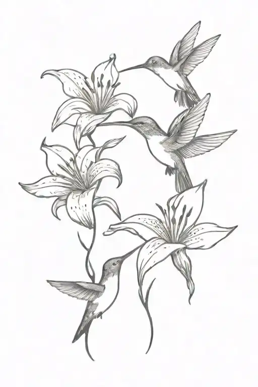 Lily Flower And Hummingbirds Flying