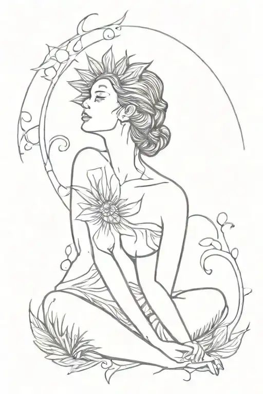 Fine Line Tattoo Sun Gemini Power