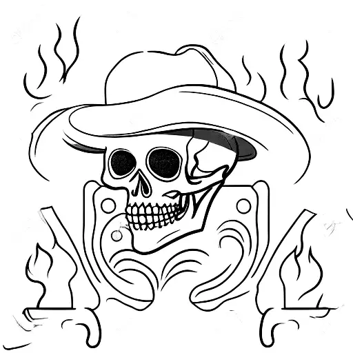 Cowboy Skeleton Sitting On A Cooler By A Fire