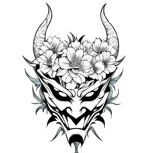 Oni Mask Wrapped In Flowers