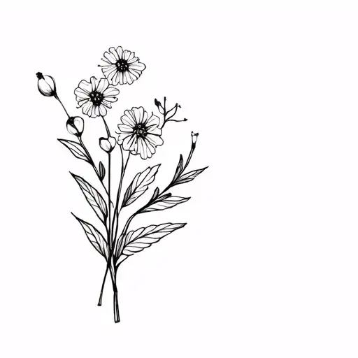 A Bouquet With A Immortelle Flower And A Cotton Black And White Minimal Only Lines