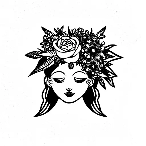 Medusa Head Witch With Flowers And Greenery Surrounding