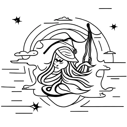 A Minimalist Tattoo Of A Silhouette Of A Witch Flying On A Broomstick Against A Night Sky