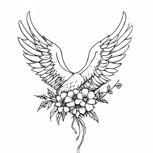 Eagle Wing Wrapped In Flowers