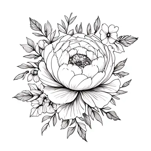 Creates A Delicate Floral Composition With Several Flowers Such As Peonies