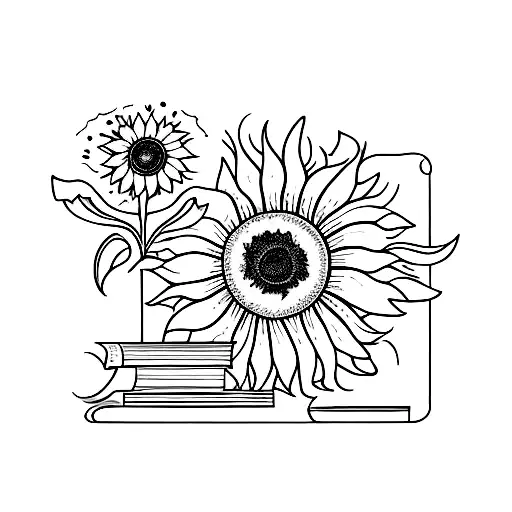Sunflower And Poppy Flower With Books