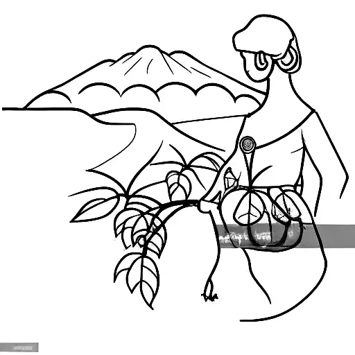 A Minimalist Landscape Of A Coffee Plantation With A Nurse Silhouette In The Foreground