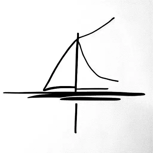 One Line Sea And Sailboat