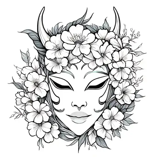 Oni Mask Wrapped In Flowers