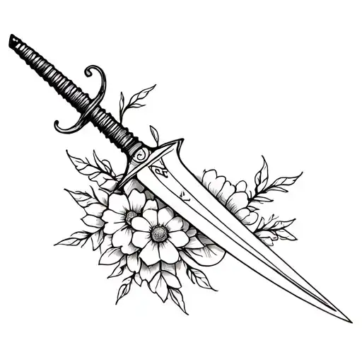 Design A Tattoo Of A Kunai From Naruto Wrapped In Flowers