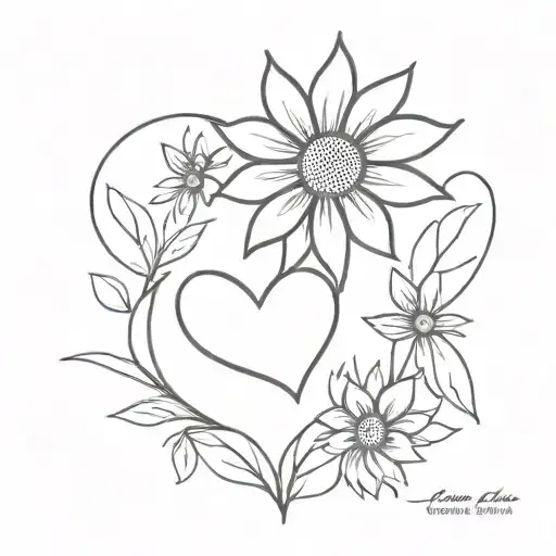 Love Heart Tattoo With Sun Flowers Inside