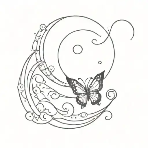 Butterfly With Moon And Water Waves