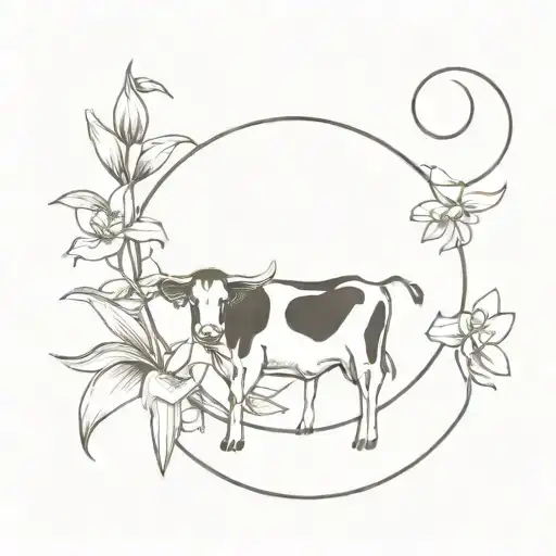 Cow And Moon And Orchid