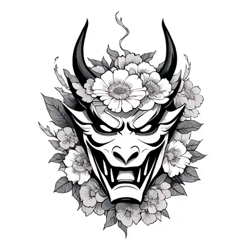 Oni Mask Wrapped In Flowers