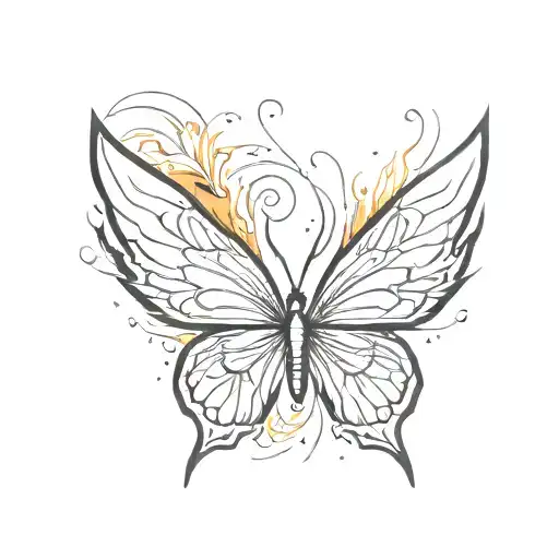 Butterfly With Tattoo Wings On Fire