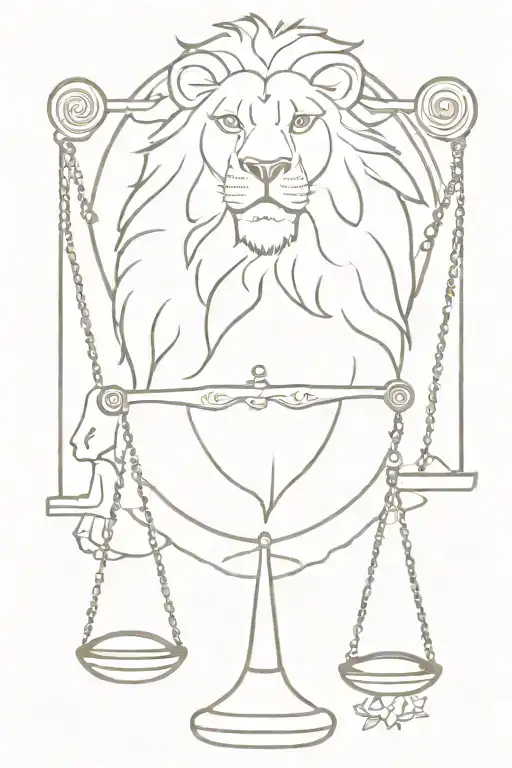Justice Scales And Front Facing Lion Lended Together To Show Lion As A Protector Of Justice
