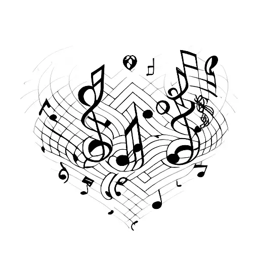 A Heart On Fire Surrounded By Musical Notes