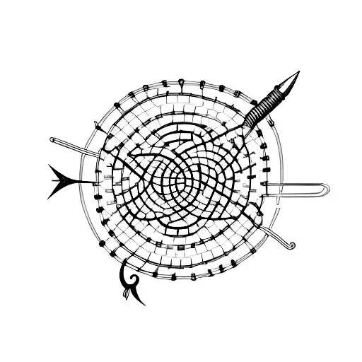 A Minimalist Tattoo Of A Fishing Hook Intertwined With Binary Code