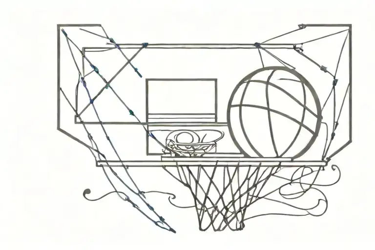 A Minimalist Tattoo Of A Basketball Hoop With Music Notes Intertwined
