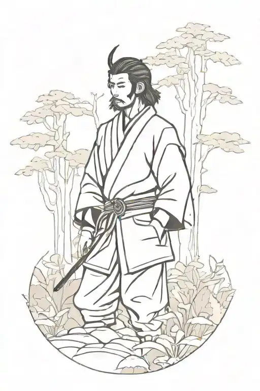 Peace In The Forest Of A Samurai In A Suit