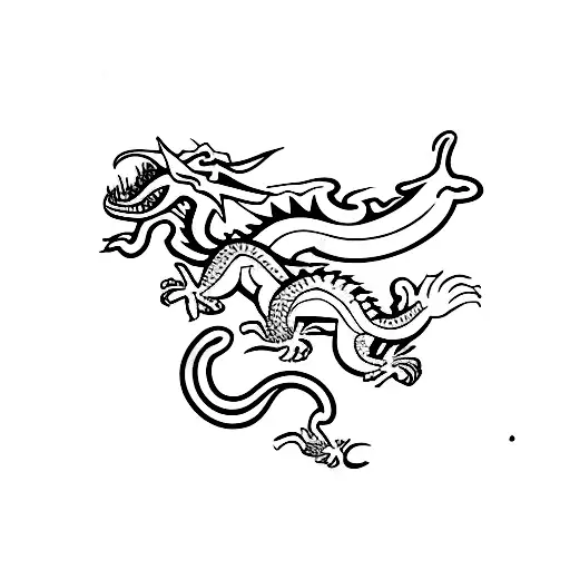 Three Headed Dragon Black Ink