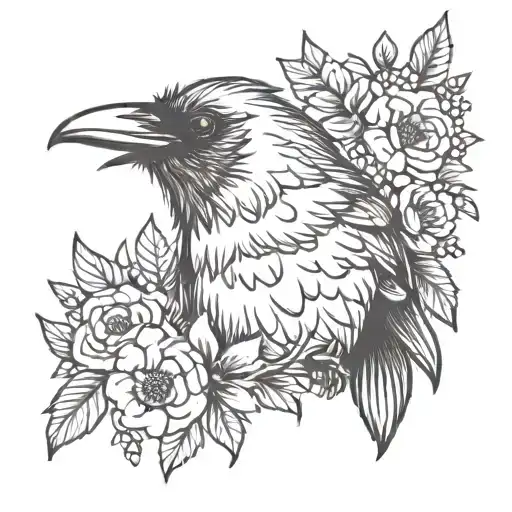 Raven Wearing Flower Crown
