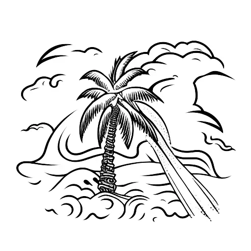 Palm Tree With A Beach And Waves