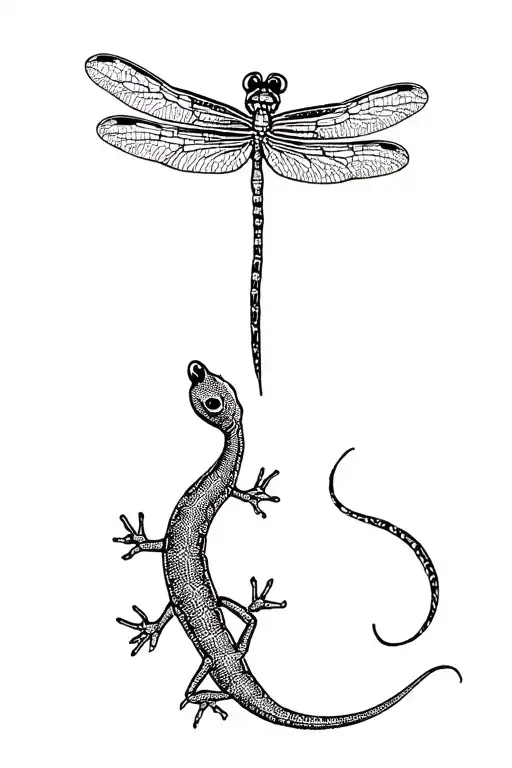 Salamander And Dragonfly