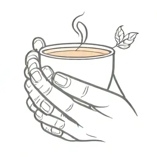 Hand Holding Coffee Cup With Wedding Abnd On Finger