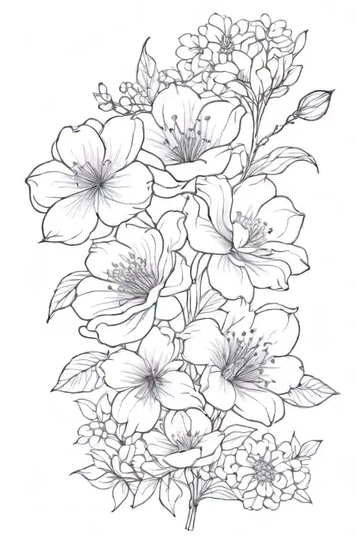 4 Flowers Into Bouquet Fine Line Tattoo Jan Apr Jul Nov Birth Flowers