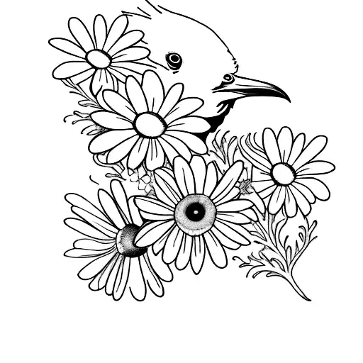 A Minimalist Tattoo A Raven And A Daisy Flower