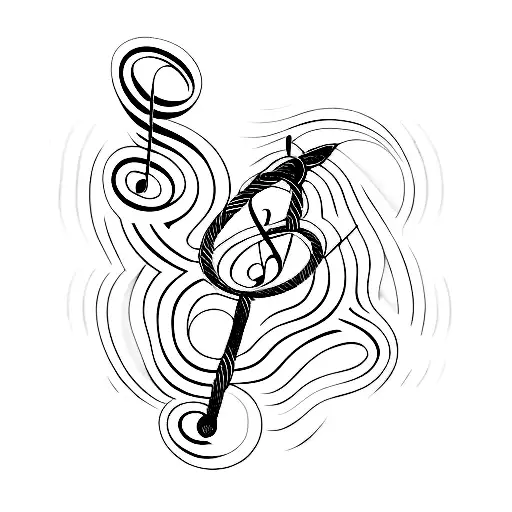 A Minimalist Tattoo Of A Fishing Hook With Musical Notes Intertwined