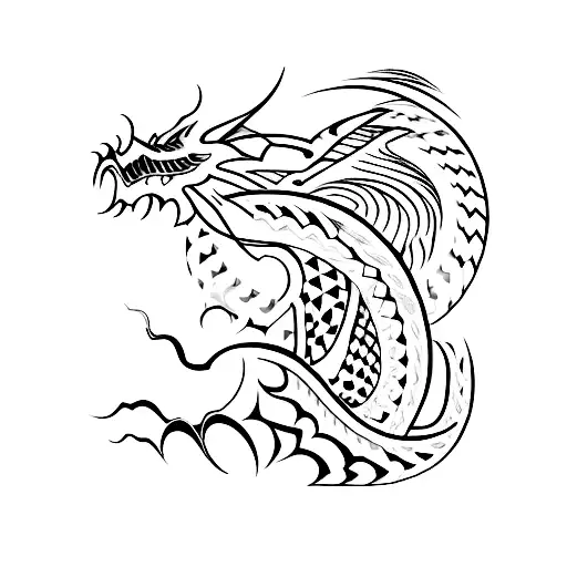 Fineline Minimalist Abstract Tribal Dragon Tattoo With -R N G- Letters