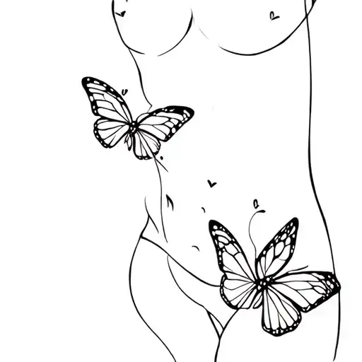 Body Outline With Little Butterflies