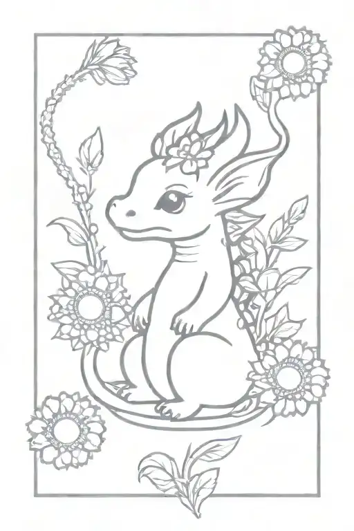 Omamori Baby Dragon With Daisy Crown Surrounded