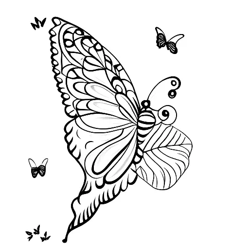 Butterfly With A Bird And Flowers