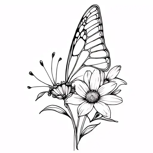 Butterfly With Half Butterfly Wing And The Other Half Crocosmia Flower