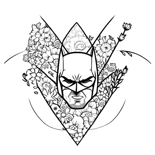 A Minimalist Tattoo Of Batman Symbol Surrounded By Flowers