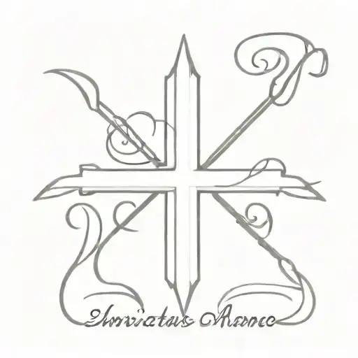 A Cross With The Horizontal Part Saying 'Invictus Maneo' Small Dainty And Feminine