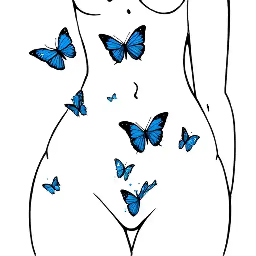 Simple Body Outline From Neck To Thighs With Little Butterflies
