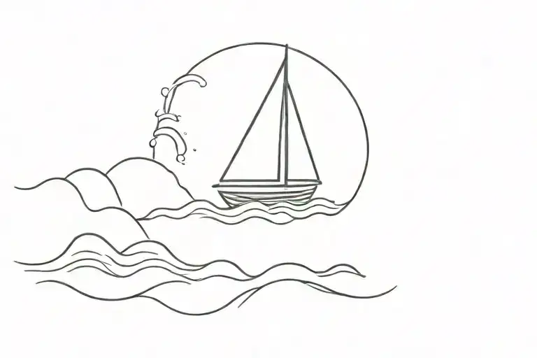 Small Sailboat On Ocean Waves
