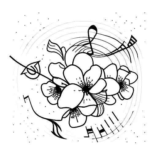 A Music Sheet With Cherry Blossom Petals Falling As Notes