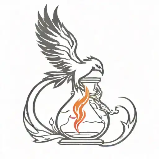 Phoenix Rising From Broken Hourglass Filled With Ashes