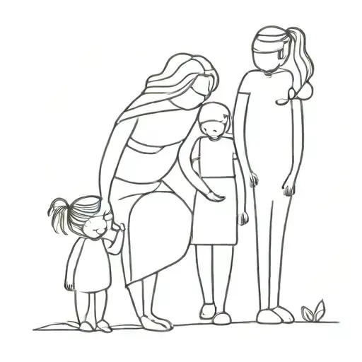 Family With Twin Daughter Minimalist Tattoo Design