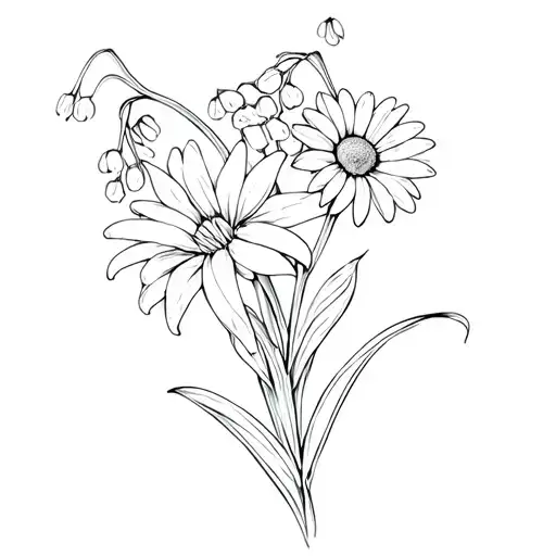 2 Lily Of The Valley Flowers And 2 Daisy Flowers Into A Bunch