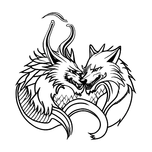 Wolf And Dragon Forming A Heart