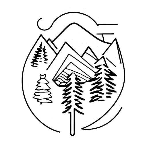 Mountains With Forest Campfire